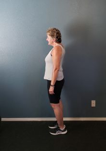 Shari, after picture 75lbs lighter looking much more fit and healthy. Side view.